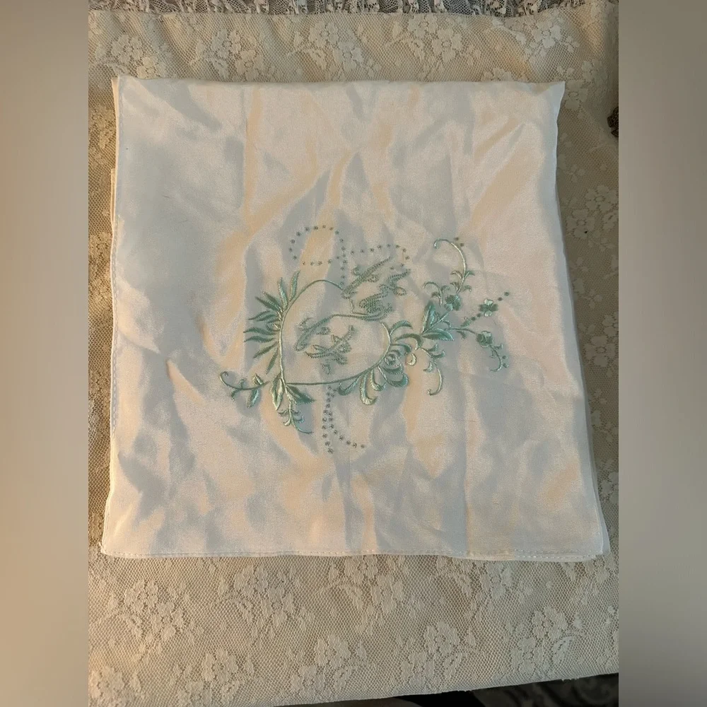 Embroidered Silk Scarf with Design in green 29 x 29